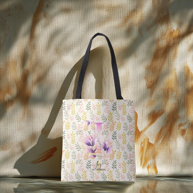 Ivy's Artistic Floral Monogram design - I Tote Bag (Creator Uploaded)