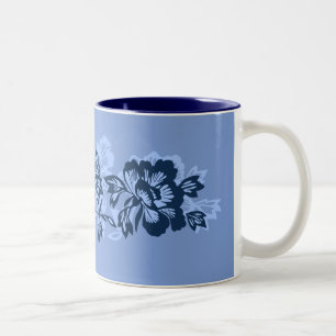 Iwalani Vintage Hawaiian Blue Floral Band Two-Tone Coffee Mug