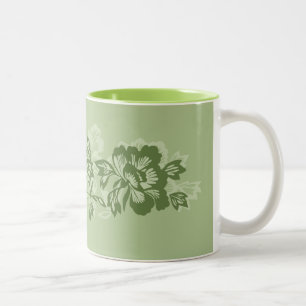 Iwalani Vintage Hawaiian Moss Floral Band Two-Tone Coffee Mug
