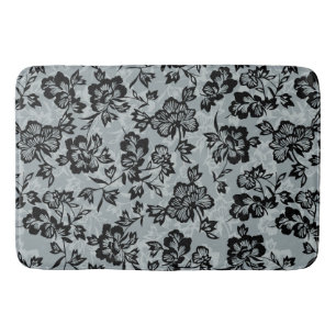 Iwalani Vintage Hawaiian Teal Floral- Black Bath Mat