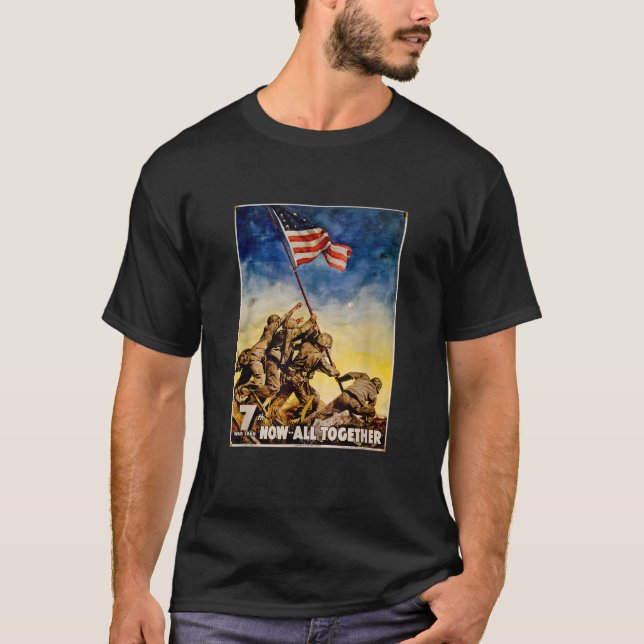 Iwo Jima Retro WW2 American Flag Raising T Shirt (Front)