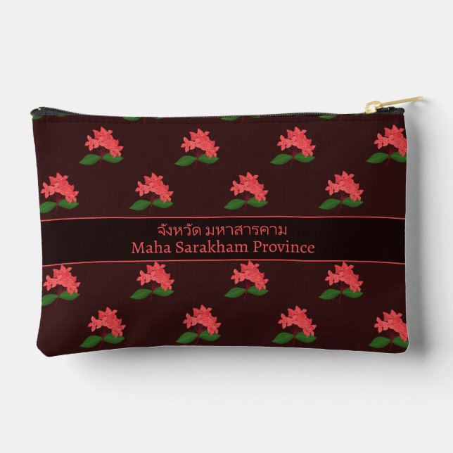 Ixora Coccinea, Flower of Maha Sarakham (dark) Accessory Pouch (Back)