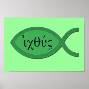 IXOYE Christian Fish Symbol - Green Parchment Poster