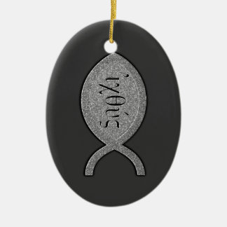 IXOYE Christian Fish Symbol - Stone Effect Ceramic Tree Decoration