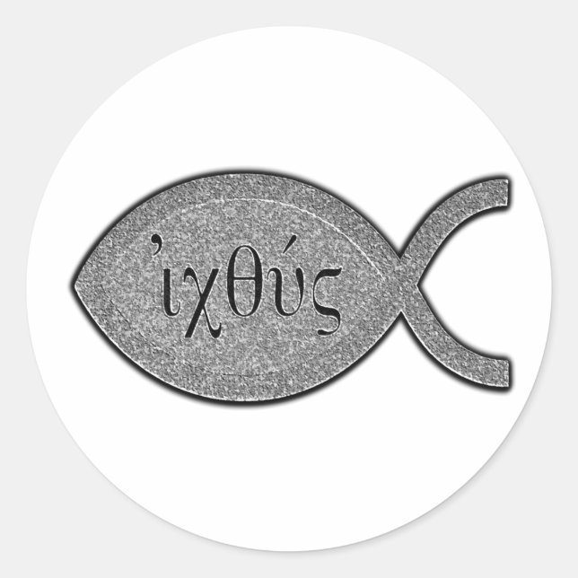 IXOYE Christian Fish Symbol - Stone Effect Classic Round Sticker (Front)