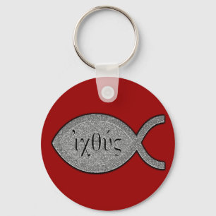 IXOYE Christian Fish Symbol - Stone Effect Key Ring