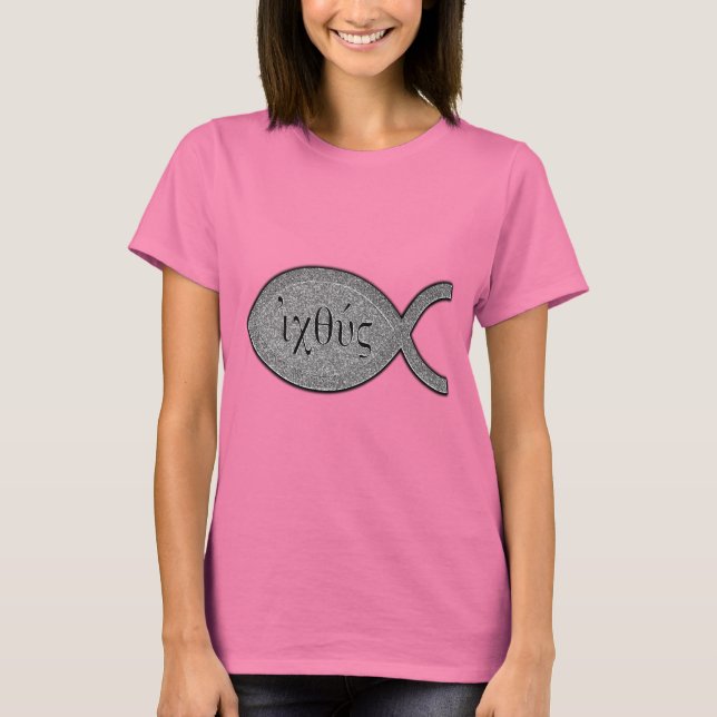 IXOYE Christian Fish Symbol - Stone Effect T-Shirt (Front)