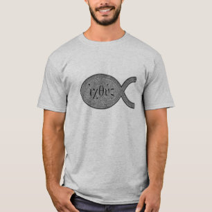 IXOYE Christian Fish Symbol - Stone Effect T-Shirt