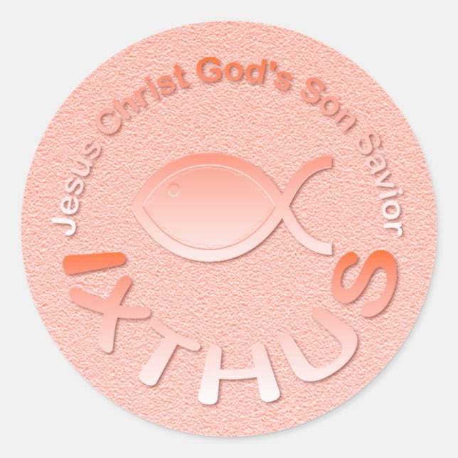 IXTHUS Christian Fish Symbol - COPPER Classic Round Sticker (Front)