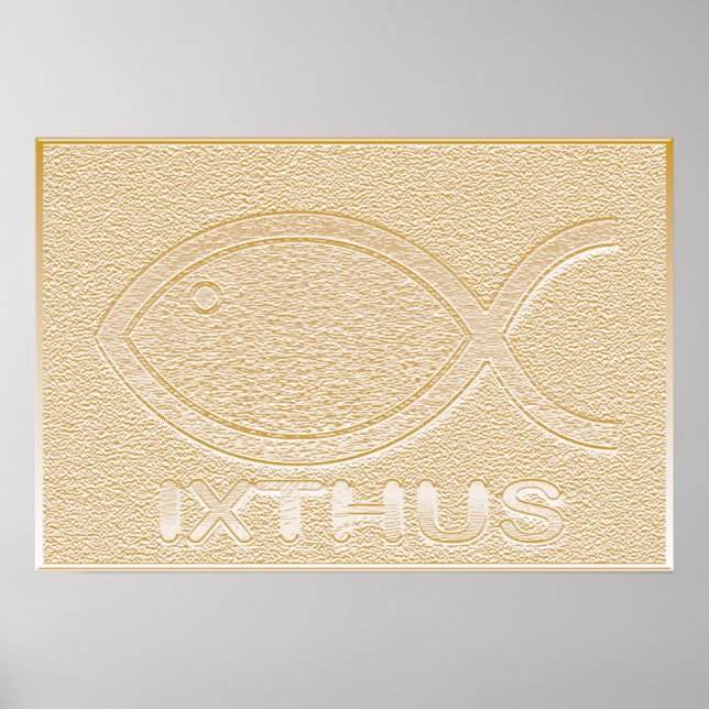 IXTHUS Christian Fish Symbol - Gold Poster (Front)