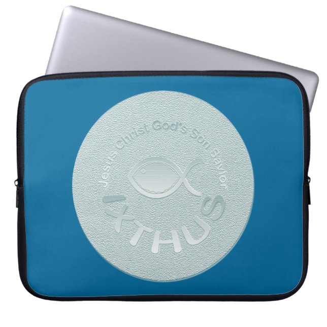 IXTHUS Christian Fish Symbol - SILVER Laptop Sleeve (Front)
