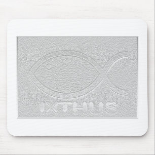 IXTHUS Christian Fish Symbol - Silver Mouse Mat