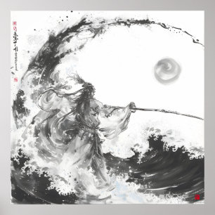 Izanami and Izanagi Black And White Spear Poster