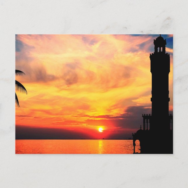 Izmir Clock Tower Sunset Holiday Postcard (Front)