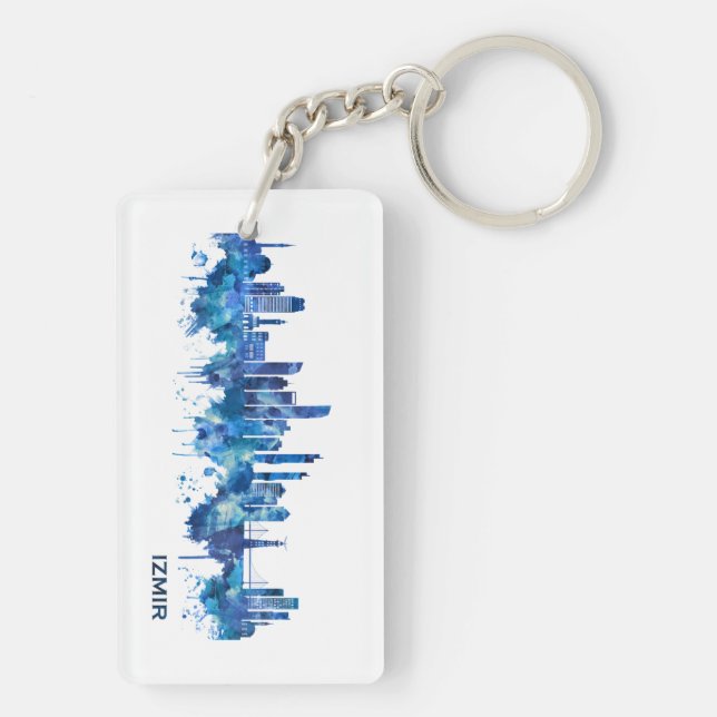 Izmir Turkey Skyline Blue Key Ring (Back)