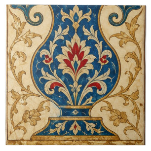 Iznik Blue Ornamental Vase Floral Art Tile
