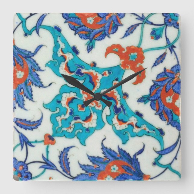 iznik ceramics square wall clock (Front)