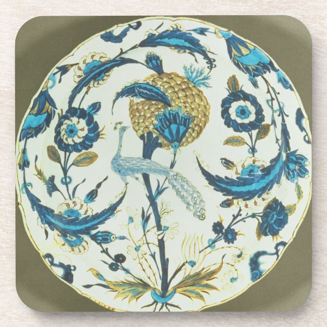Iznik dish painted with a peacock perched among fl coaster (Front)