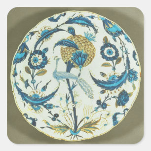 Iznik dish painted with a peacock perched among fl square sticker