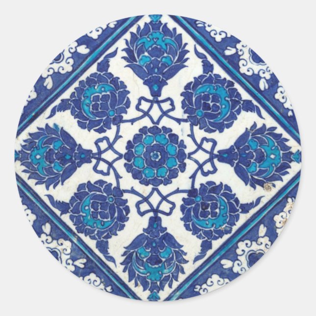 Iznik Floral Ethnic Tribal Turkish Mosaic Pottery Classic Round Sticker (Front)