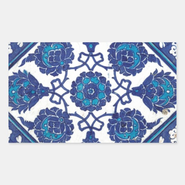 Iznik Floral Ethnic Tribal Turkish Mosaic Pottery Rectangular Sticker (Front)