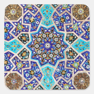 Iznik Floral Ethnic Tribal Turkish Mosaic Pottery Square Sticker