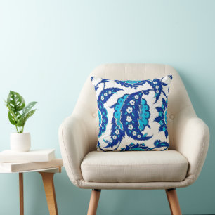 Iznik Ottoman Floral Blue Turquoise Paisley Cushion
