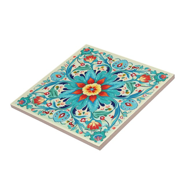 Iznik pastel Azure Harmony Tile (Side)