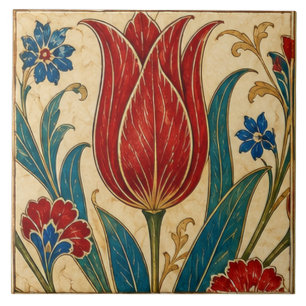 Iznik Red Tulip Floral Ottoman Art Tile