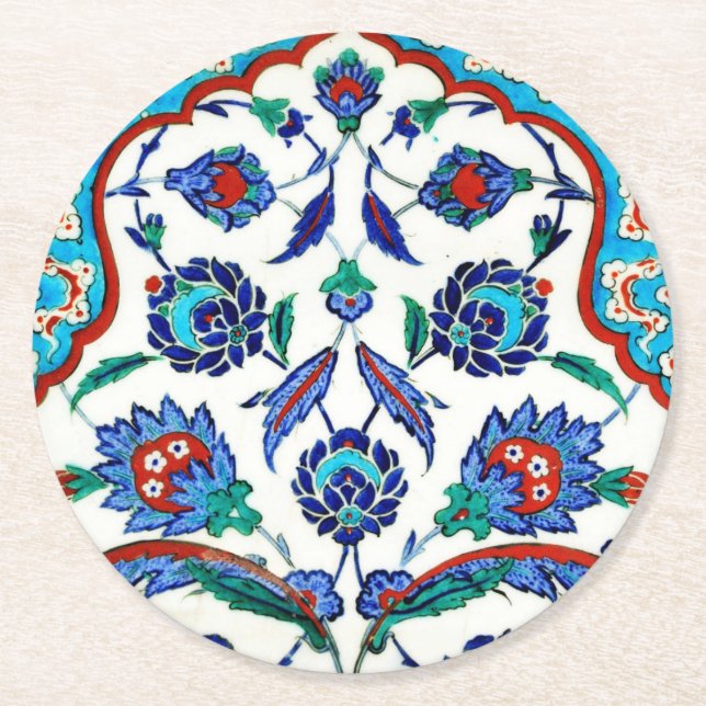 iznik tile round paper coaster (Front)