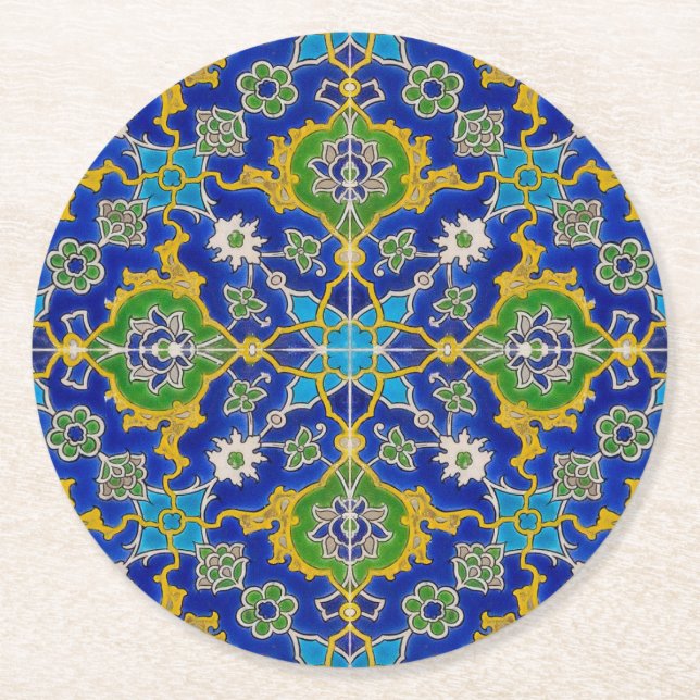 iznik tile round paper coaster (Front)