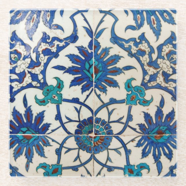 Iznik Tiles Blue Glass Coaster (Front)