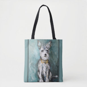 "Izzy's Day" white terrier dog lovers tote bag
