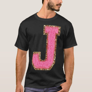 J - Bubblegum Glitter Varsity Letter Patches Stick T-Shirt