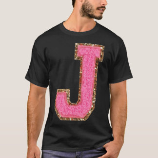 J - Bubblegum Glitter Varsity Letter Patches Stick T-Shirt
