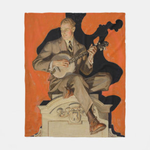 J.C. Leyendecker Banjo Player 1920 Art Deco Art Fleece Blanket