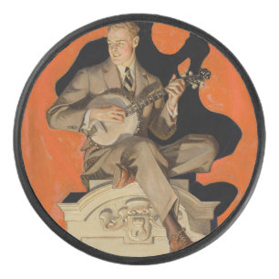 J.C. Leyendecker Banjo Player 1920 Art Deco Art Hockey Puck