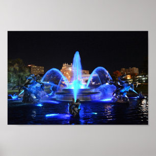 J.C. Nichols Fountain in Royal Blue, Kansas City Poster