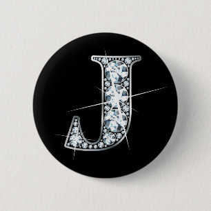 "J" Diamond Bling Button