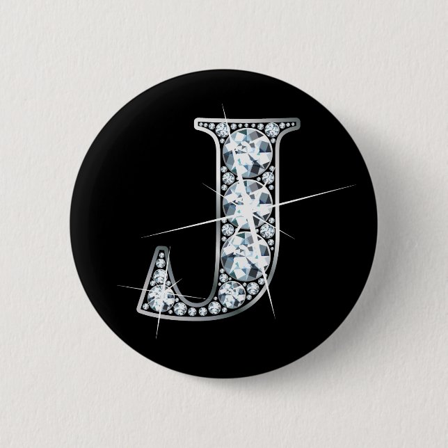 "J" Diamond Bling Button (Front)