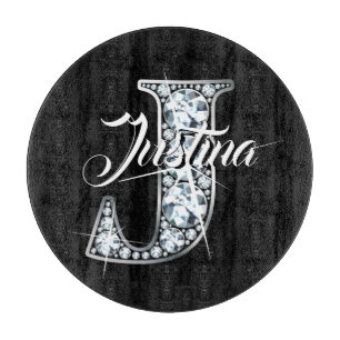 J Faux Diamond Bling Monogram Cutting Board