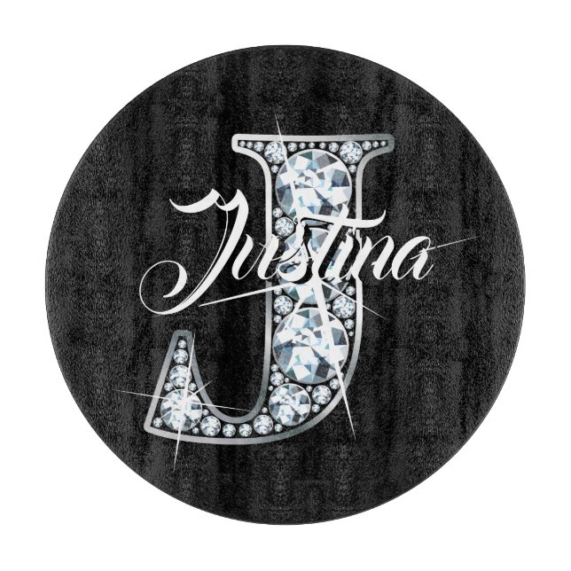 J Faux Diamond Bling Monogram Cutting Board (Front)