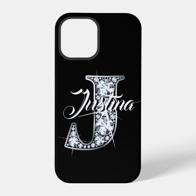J Faux Diamond Bling Monogram iPhone Case (Back)