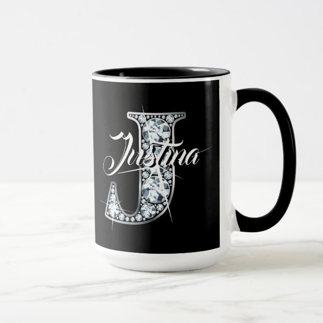 J Faux Diamond Bling Monogram Mug (Right)