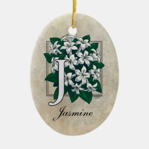 J for Jasmine Flower Monogram Ceramic Tree Decoration