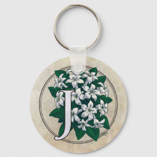 J for Jasmine Flower Monogram Key Ring