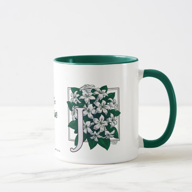 J for Jasmine Flower Monogram Mug (Right)