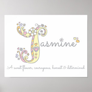 J for Jasmine initial doodle art name meaning Poster