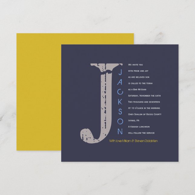 J Initial Collection Bat Bar Mitzvah Invitation (Front/Back)