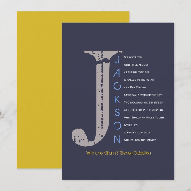 J Initial Collection Bat Bar Mitzvah Invitation (Front/Back)